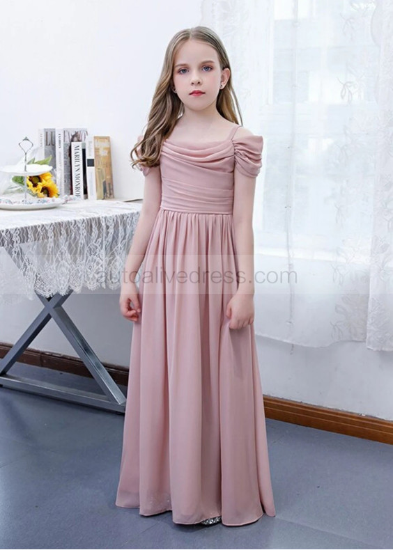 Cold Shoulder Dusky Pink Chiffon Flower Girl Dress